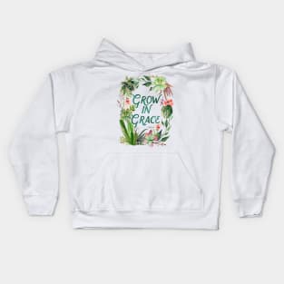 Grow in Grace, watercolor, plants, plant lady, cactus, scripture, painted cactus, succulent, grace, grow Kids Hoodie